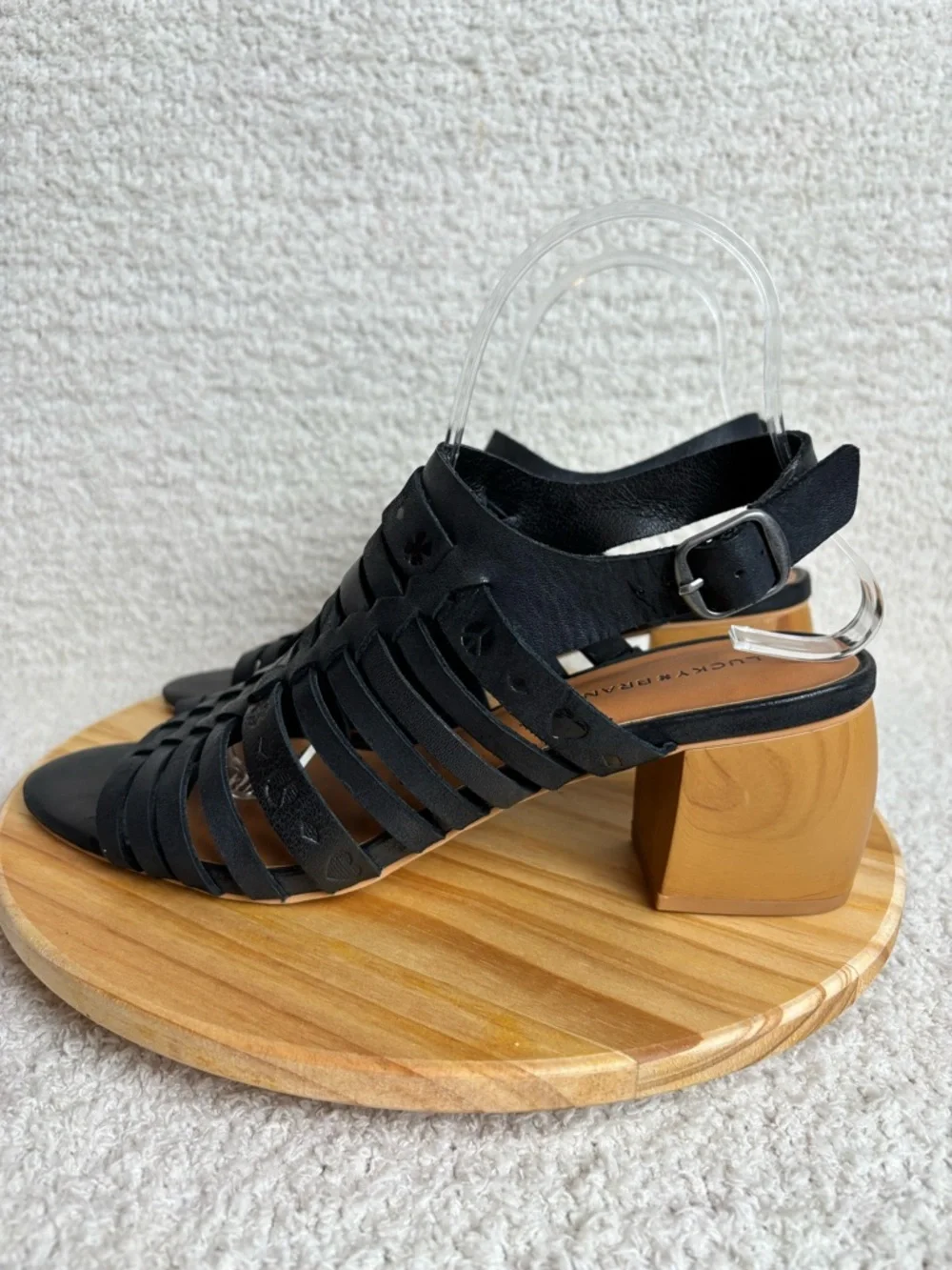 Lucky Brand Sandals Womens 9M Natissha High Block Heel Leather Hippie in Black